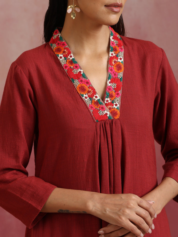 Maroon Cotton Dobby Kurta Set | SHOBITAM