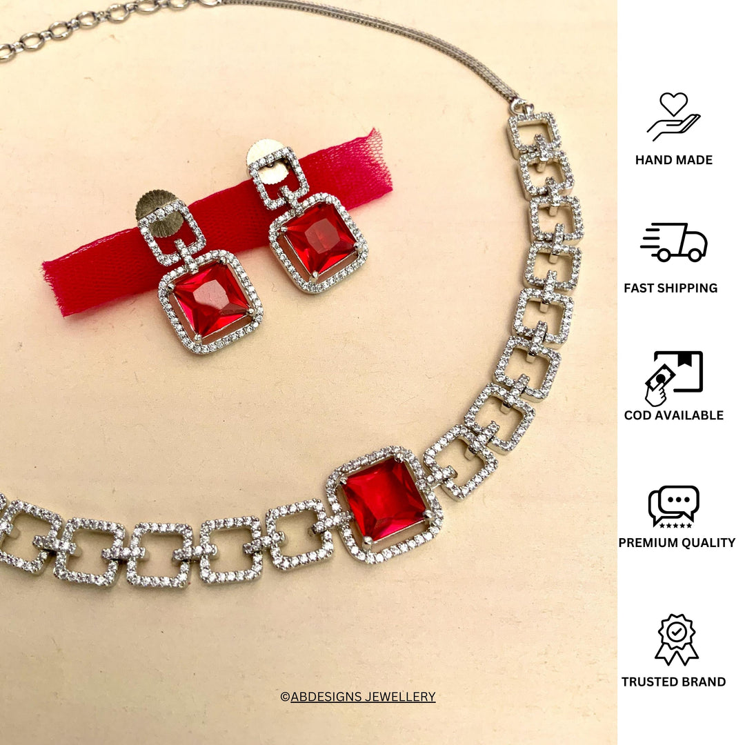 American Diamond Necklace Set – Luxury Evening Glam | SHOBITAM