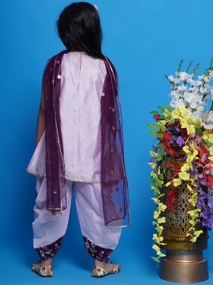 Sleeveless Kurta with Dhoti Salwar & Dupatta - Pink | SHOBITAM