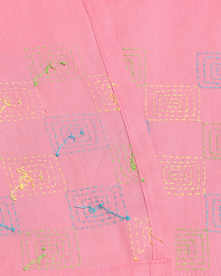Baby Pink Kantha Cotton Kurta | SHOBITAM