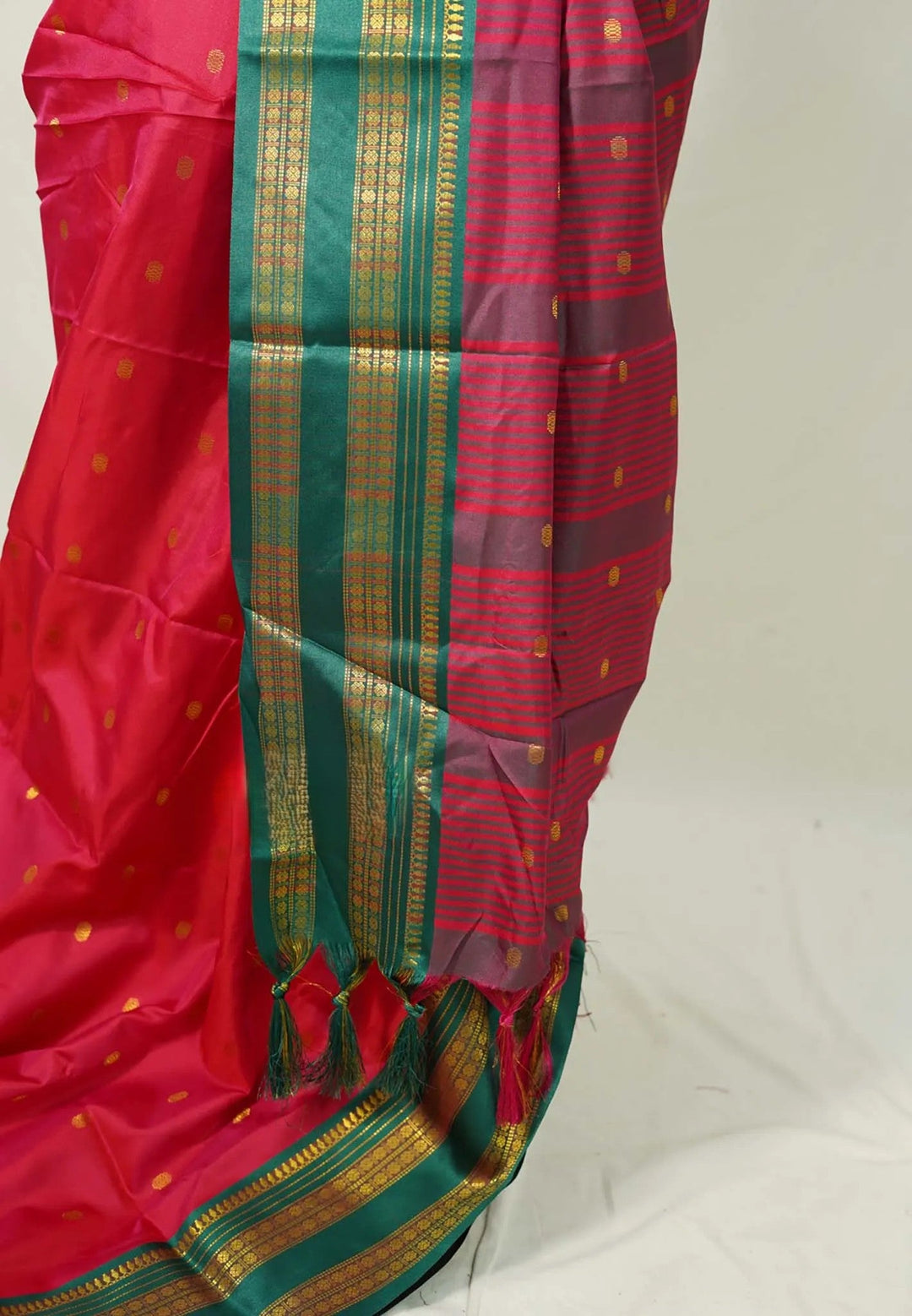 Reddish Pink Gadwal semi silk Saree with Rettaipet Rudraksham Border  | SHOBITAM