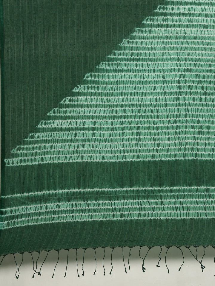 Dark Green Handloom woven Shibori Cotton Saree | SHOBITAM