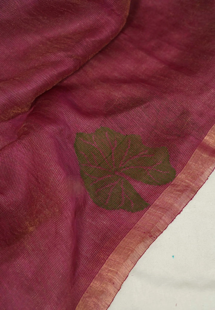 Rosewood Pink - Handloom Tissue Silk Linen Jamdani Saree - With Handloom Mark | SHOBITAM