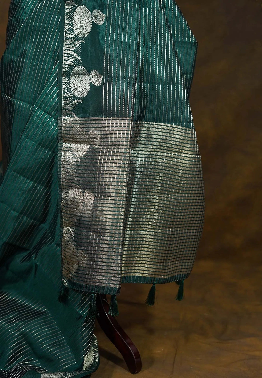 Hunter Green Zari Stripes Art Silk Saree with Zari detailing| SHOBITAM