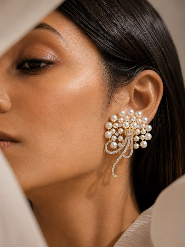 Gold Plated American Diamond Studs Earring | SHOBITAM