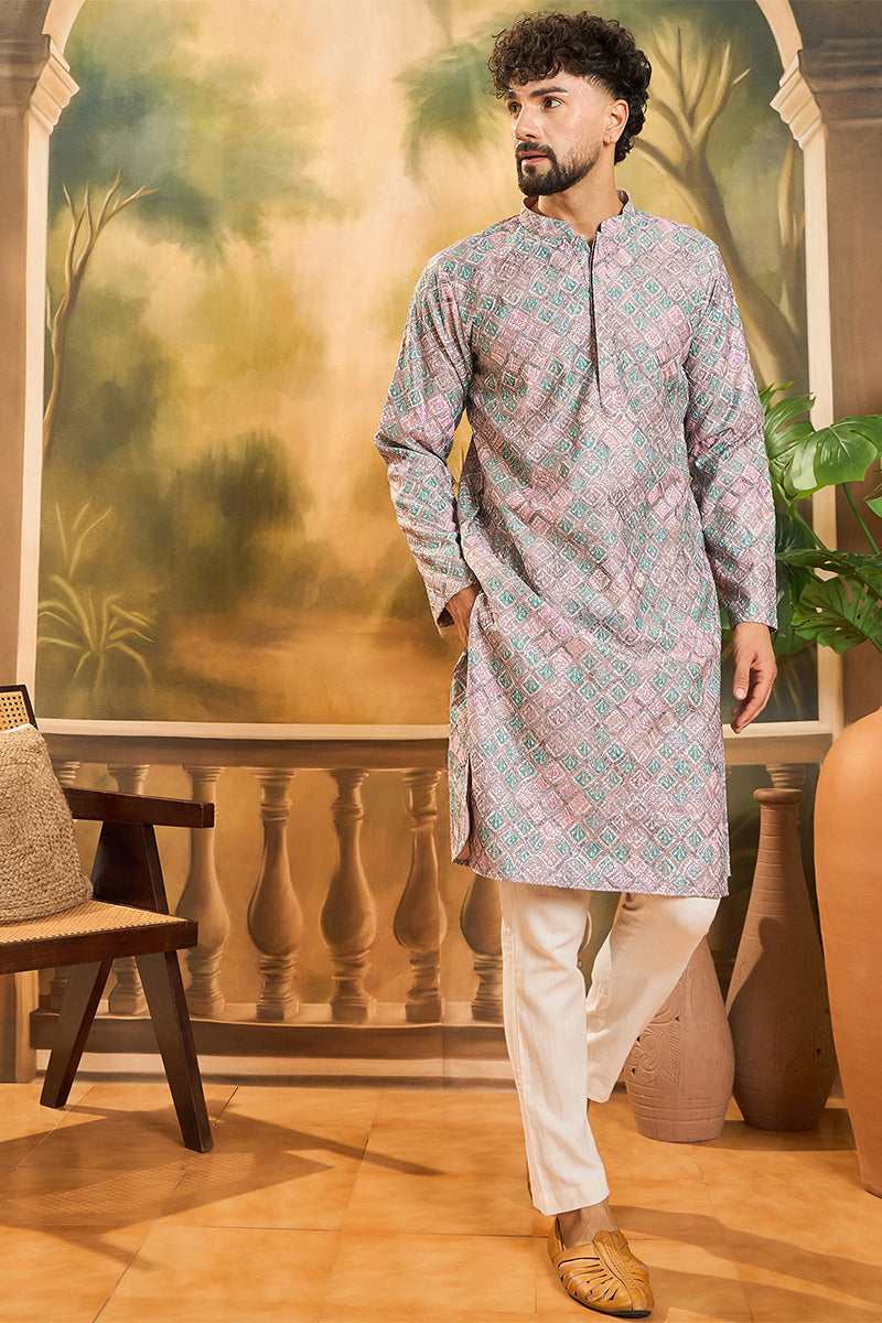 Mauve Viscose Rayon Abstract Embroidered Straight Kurta | SHOBITAM