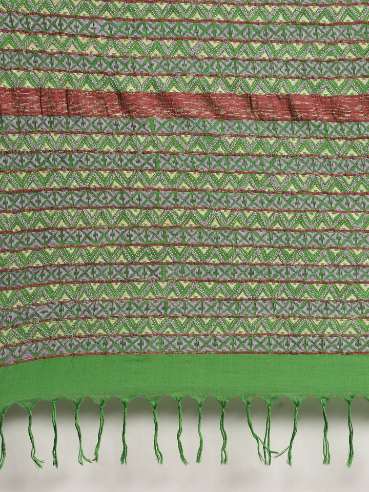 Parrot Green Khesh Kantha Cotton Saree | SHOBITAM