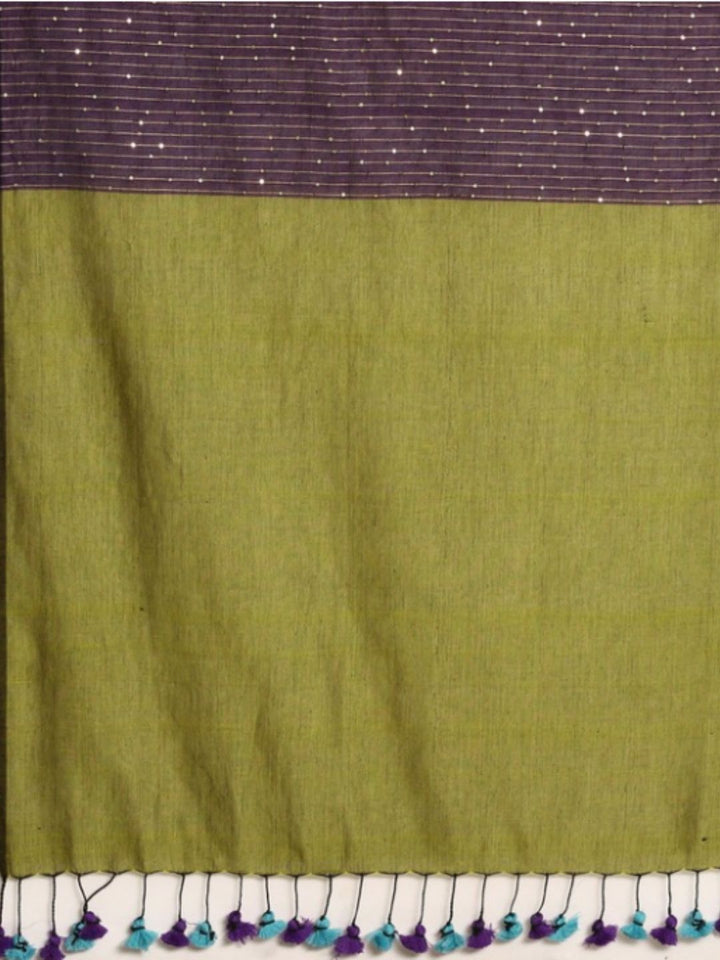 Green Pure Cotton Handloom Sequins Saree