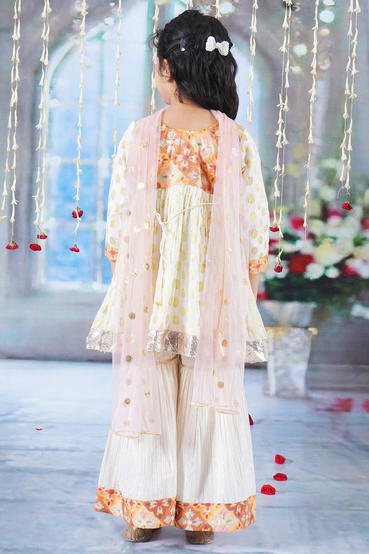 Girls Floral work Kurta with Sharara and Dupatta with Embroidery Work | SHOBITAM