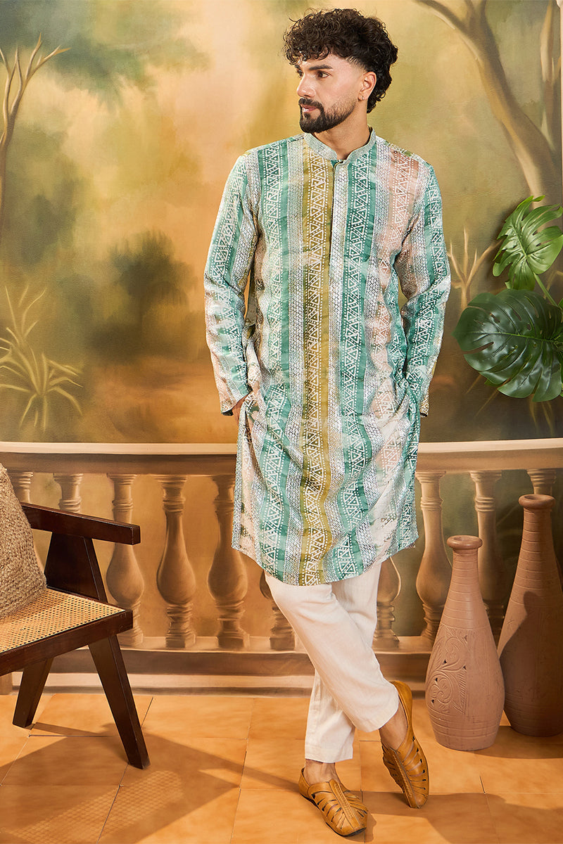 Green Viscose Rayon Batik Printed Straight Kurta | SHOBITAM