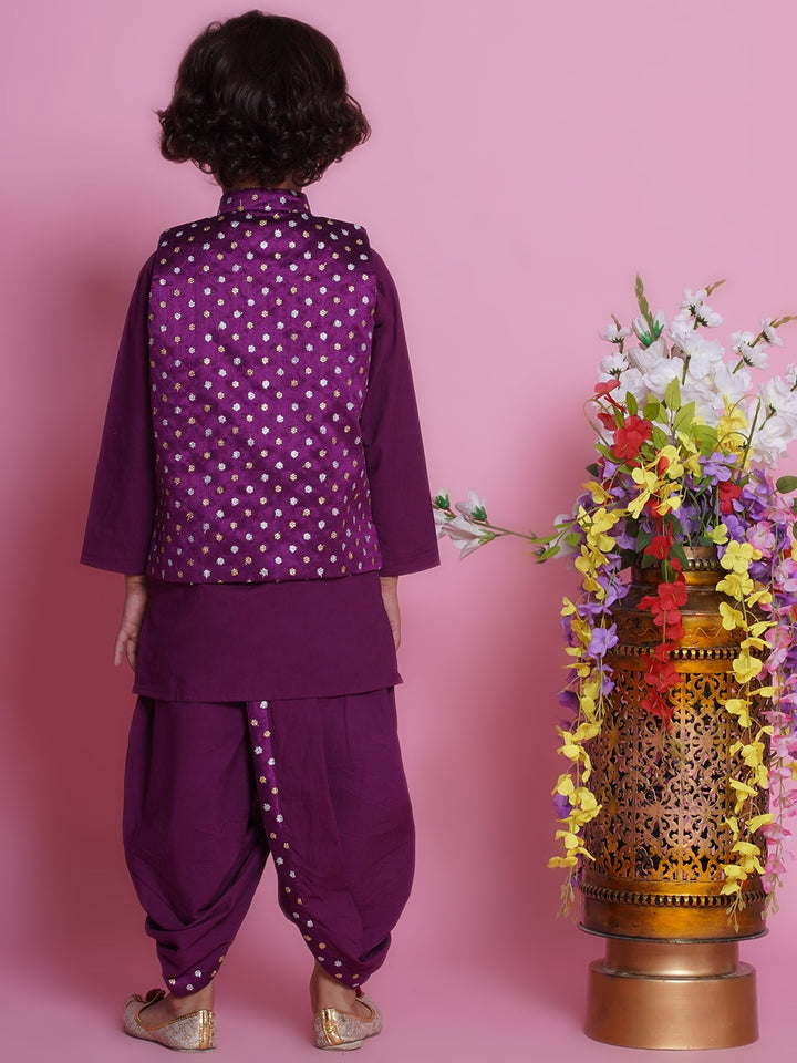 Chand Sitare Bundi Jacket with Dhoti Kurta - Purple | SHOBITAM