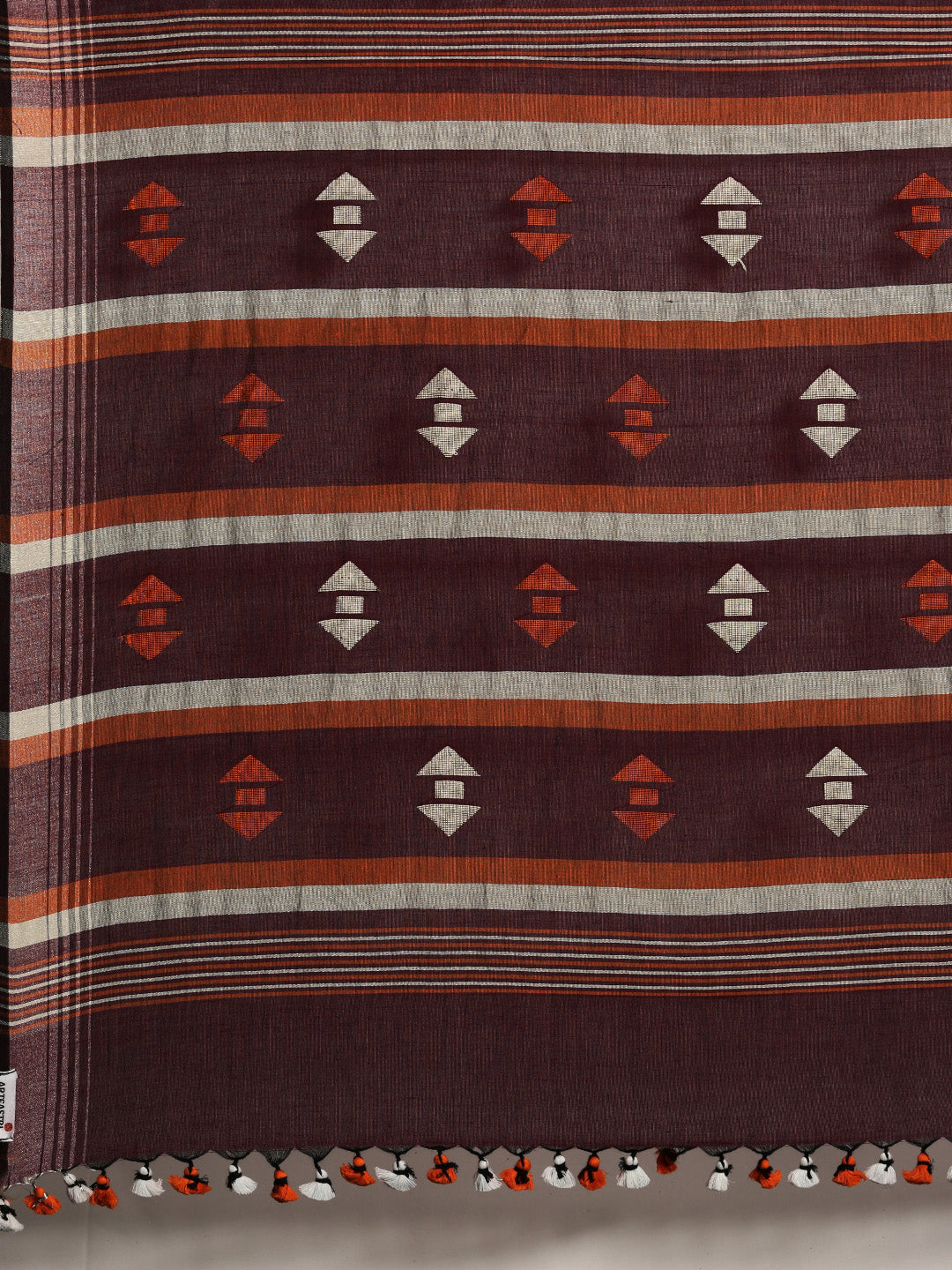 Brown Orange Jamdani Cotton Saree with blouse piece | SHOBITAM