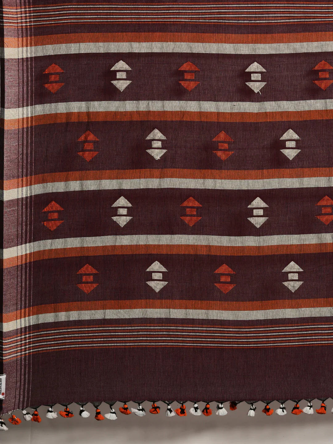 Brown Orange Jamdani Cotton Saree with Blouse piece