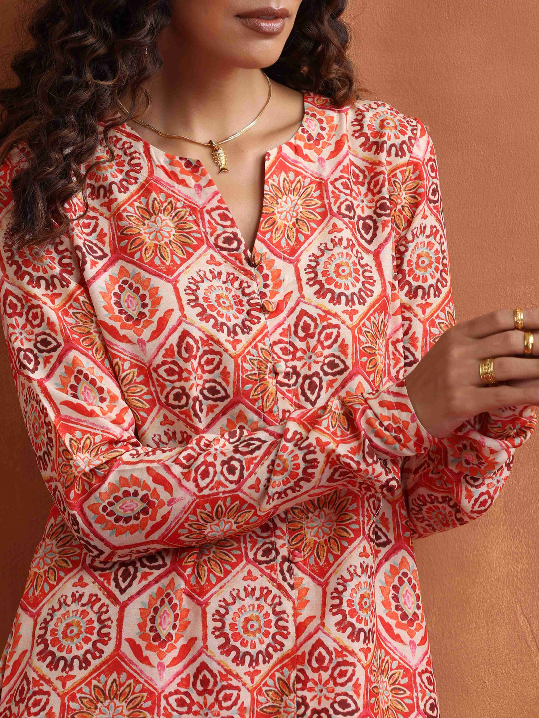 Beige Print Kurta Co-ord Set | SHOBITAM