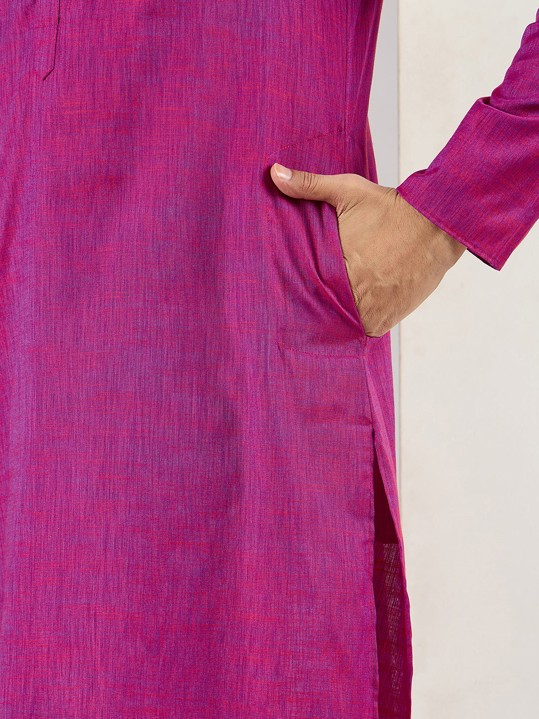 Pink Cotton Solid Woven Design Straight Kurta With Pant Set | SHOBITAM