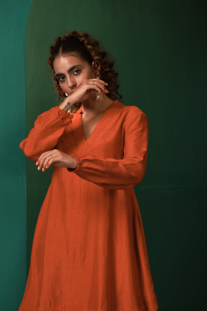 Rust Silk Collar Co-ord Set | SHOBITAM