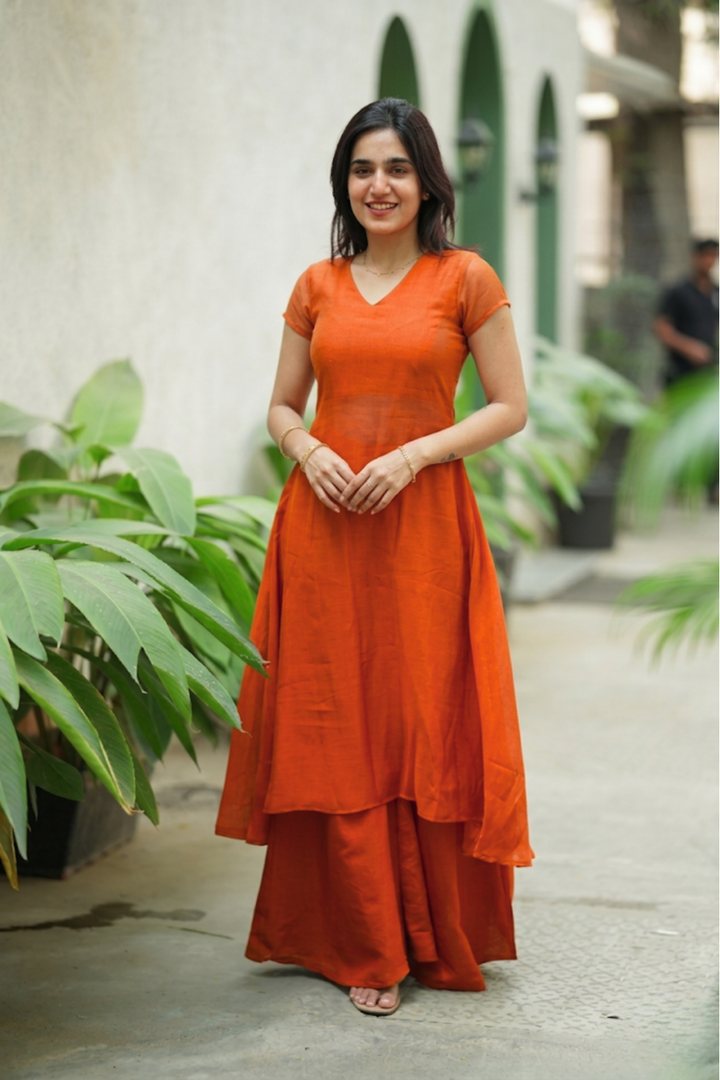 Nandhitha Rust Orange Kurta Set ( Set of 2) | SHOBITAM