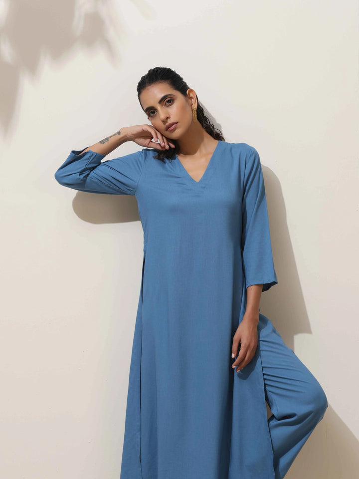 Blue Viscose Kurta Pant Set | SHOBITAM