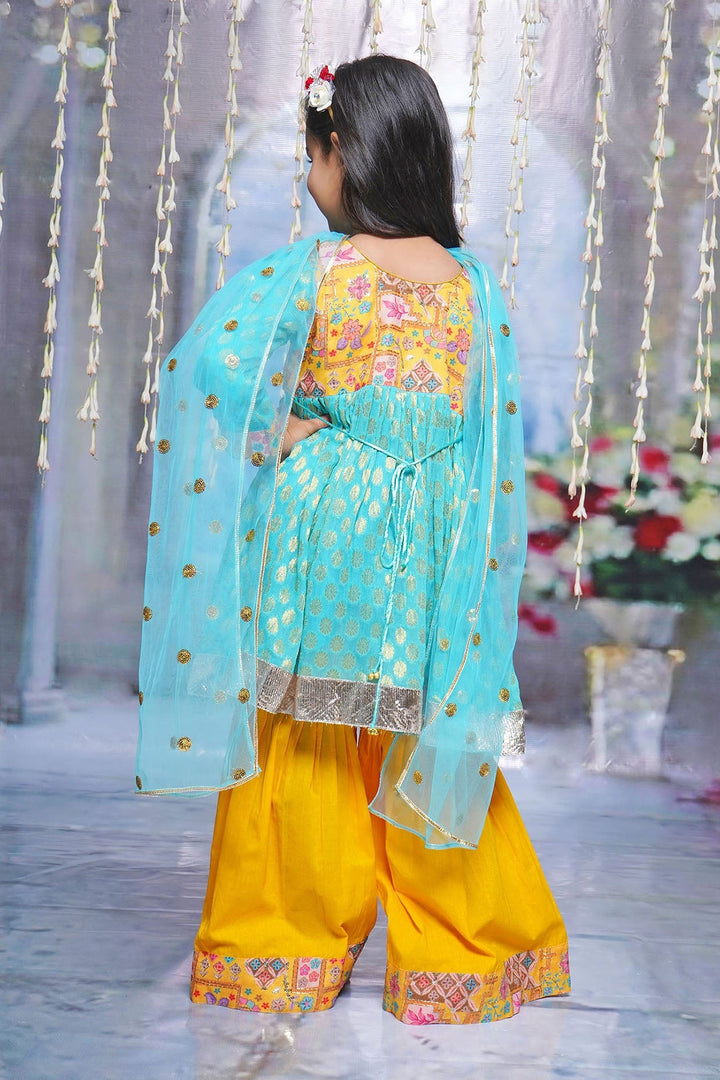 Girls Floral work Kurta with Sharara and Dupatta with Embroidery Work | SHOBITAM