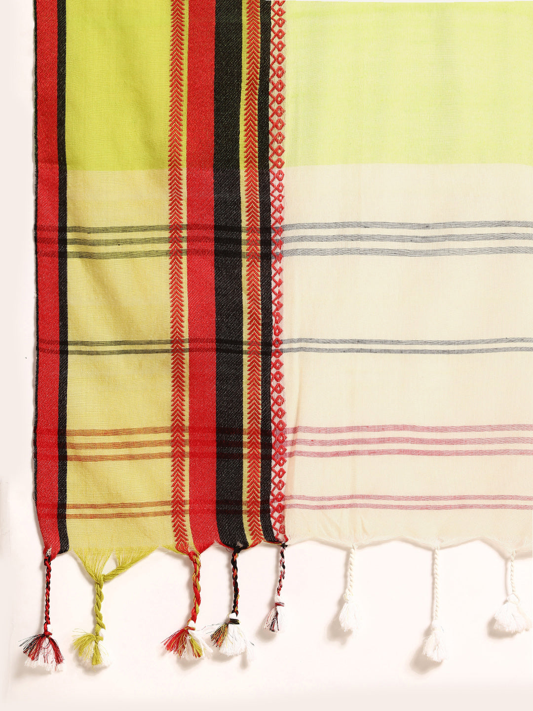 White Green Red Cotton Saree with Blouse piece | SHOBITAM