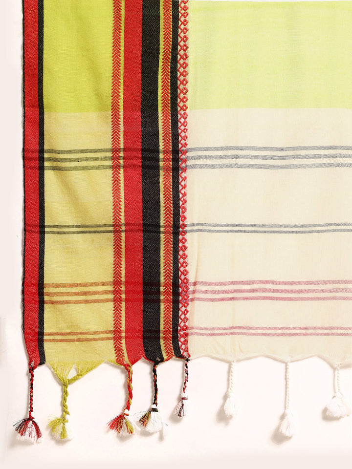 White Green Red Cotton Saree with Blouse piece | SHOBITAM