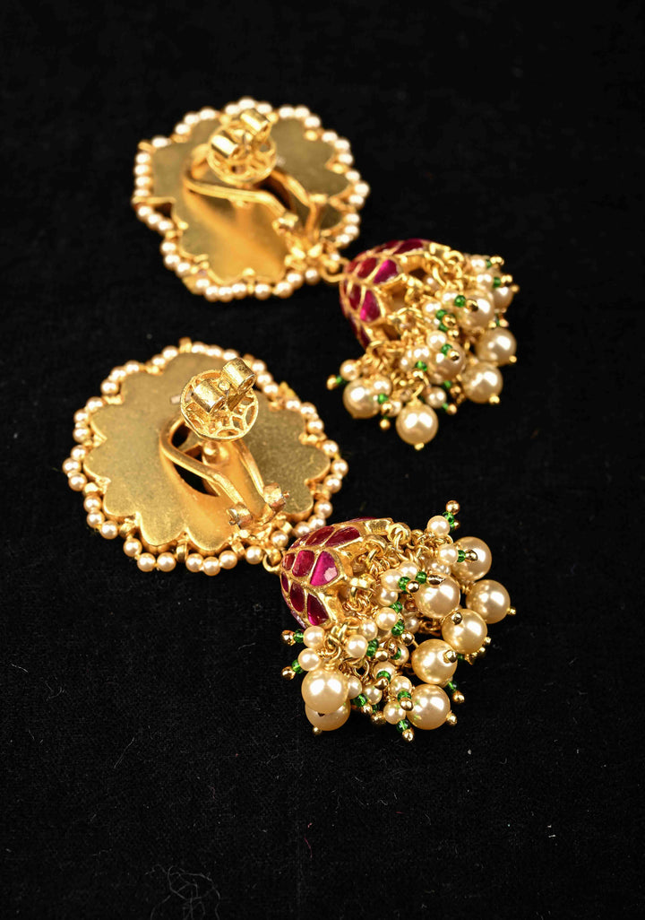 92.5 Pure Silver, 24 Ct Gold Plated Peacock Stud Jadau Jhumkas