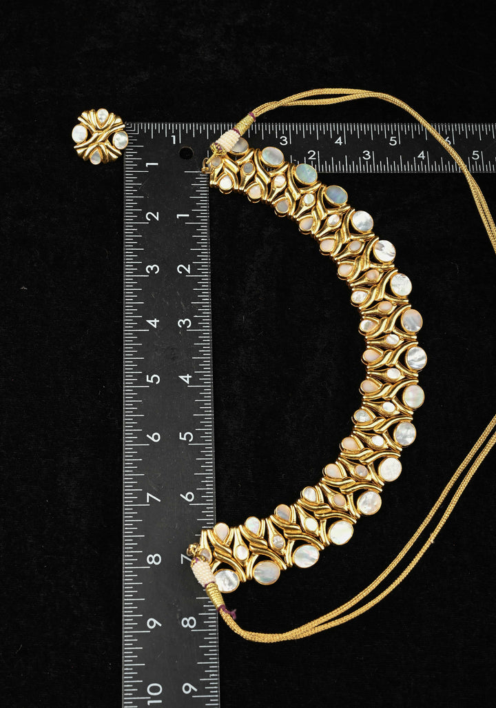 92.5 Pure Silver, Gold Plated Chitra Short Necklace Set