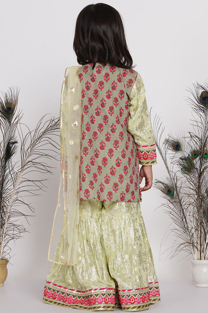 Girl Banarsi Lacework Kurta with Sharara and Dupatta | SHOBITAM