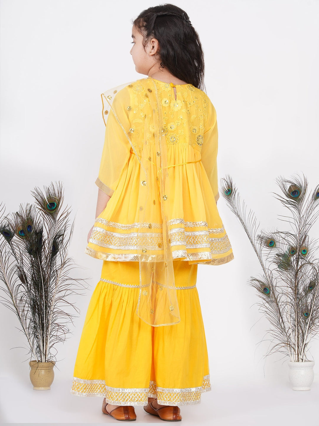 Girls Jaipuri Lacework and Gotta Patti work Kurta Frock with Sharara |   SHOBITAM