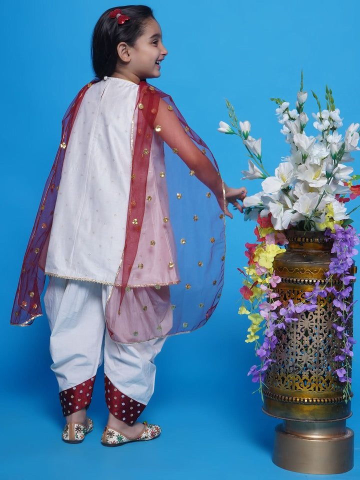 Chand Sitare Kurta with Dhoti Salwar & Dupatta - Cream | SHOBITAM