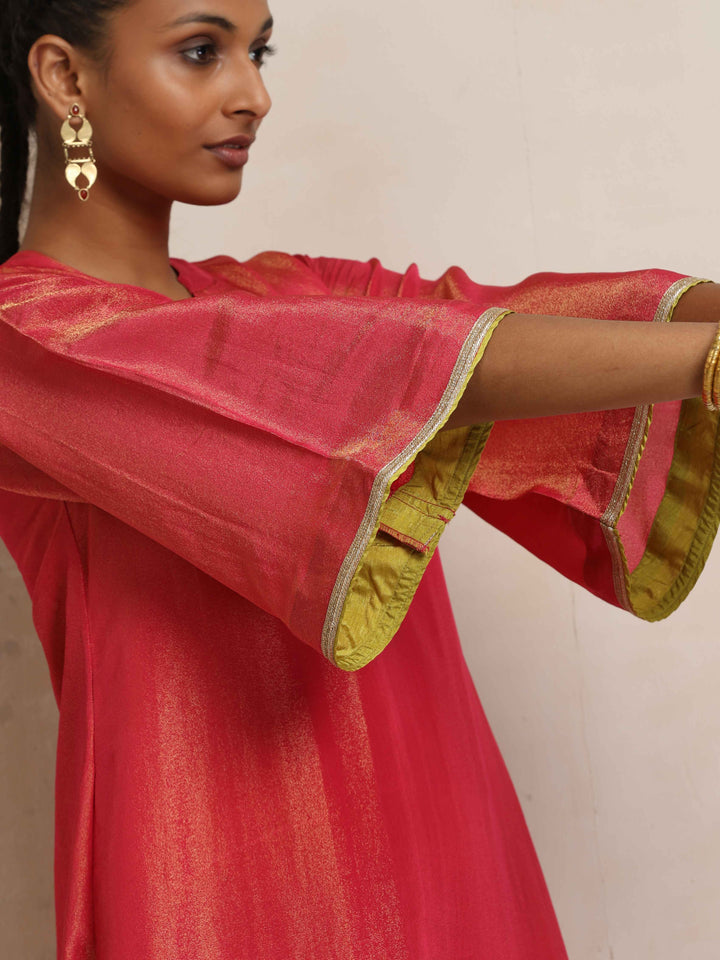 Hot Pink Tissue Flared Kurta Set | SHOBITAM