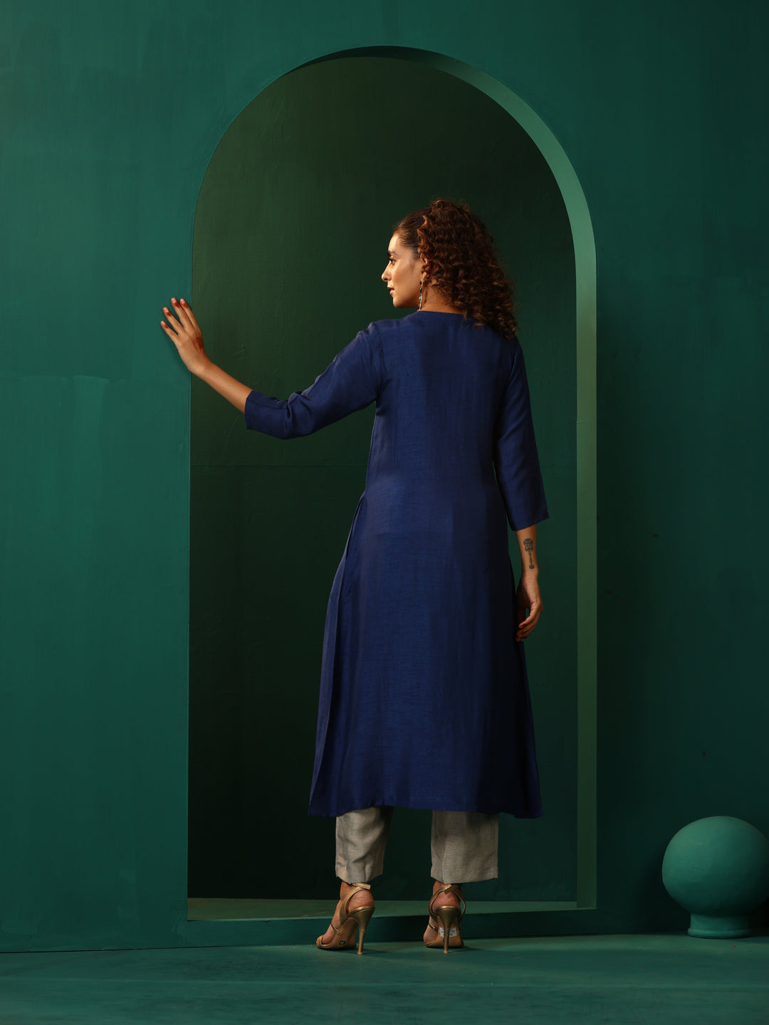 Blue Silk Angrakha Kurta Pant Set  | SHOBITAM