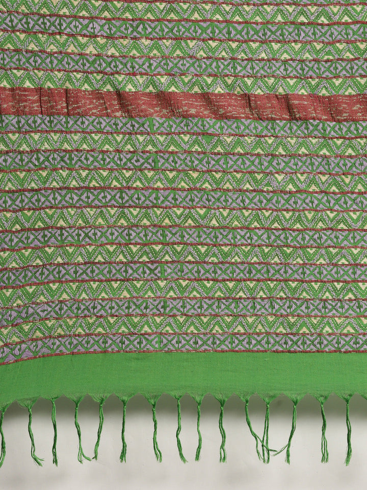 Parrot Green Khesh Kantha Cotton Saree