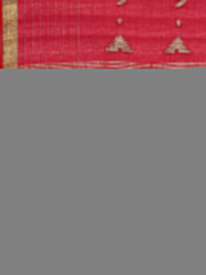 Pinkish Red Handloom Zari buti Jamdani Cotton Saree with blouse piece