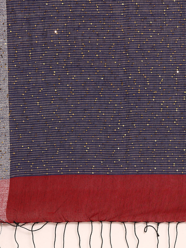 Maroon Navy Sequins Cotton Saree | SHOBITAM
