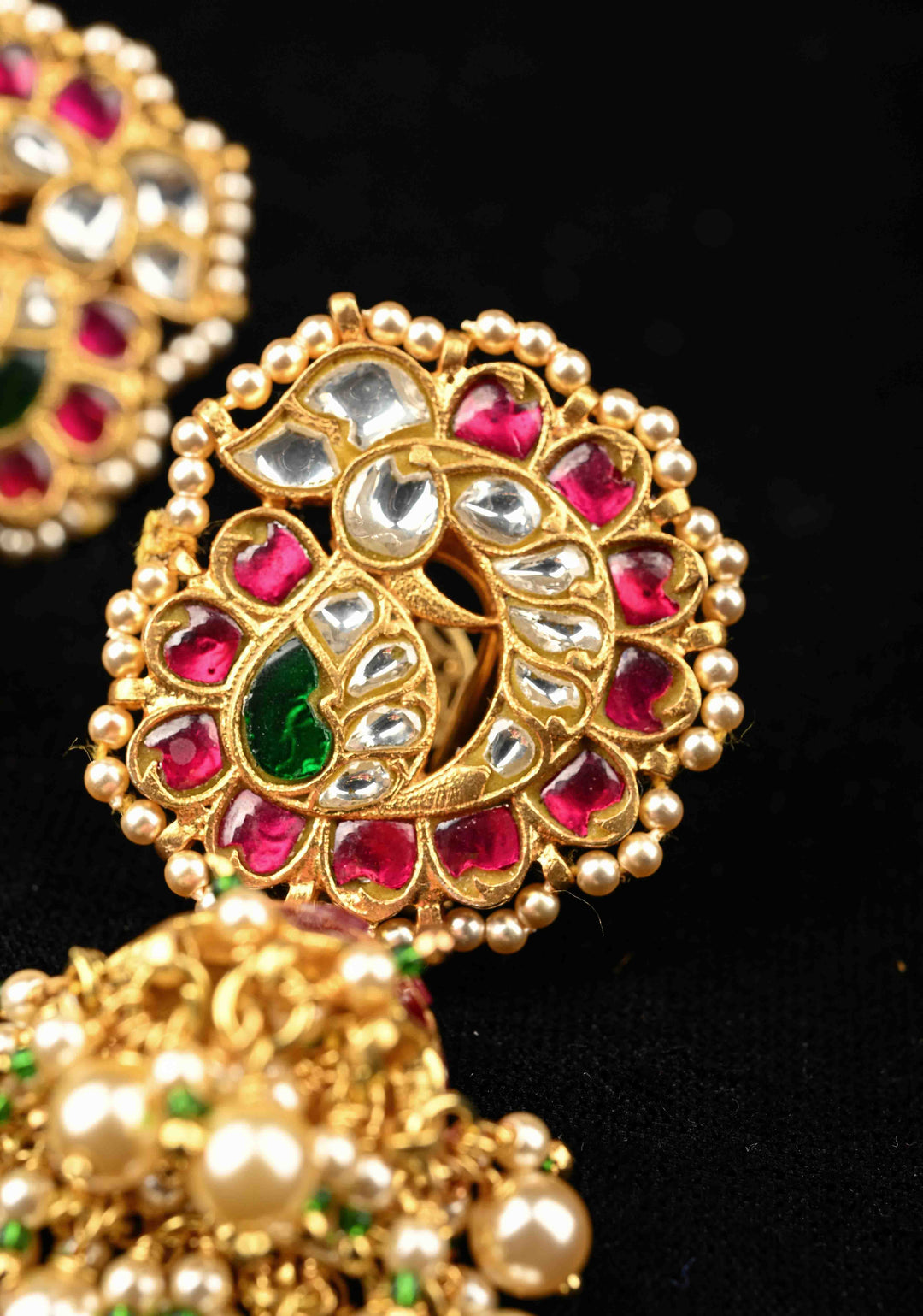 92.5 Pure Silver, 24 Ct Gold Plated Peacock Stud Jadau Jhumkas