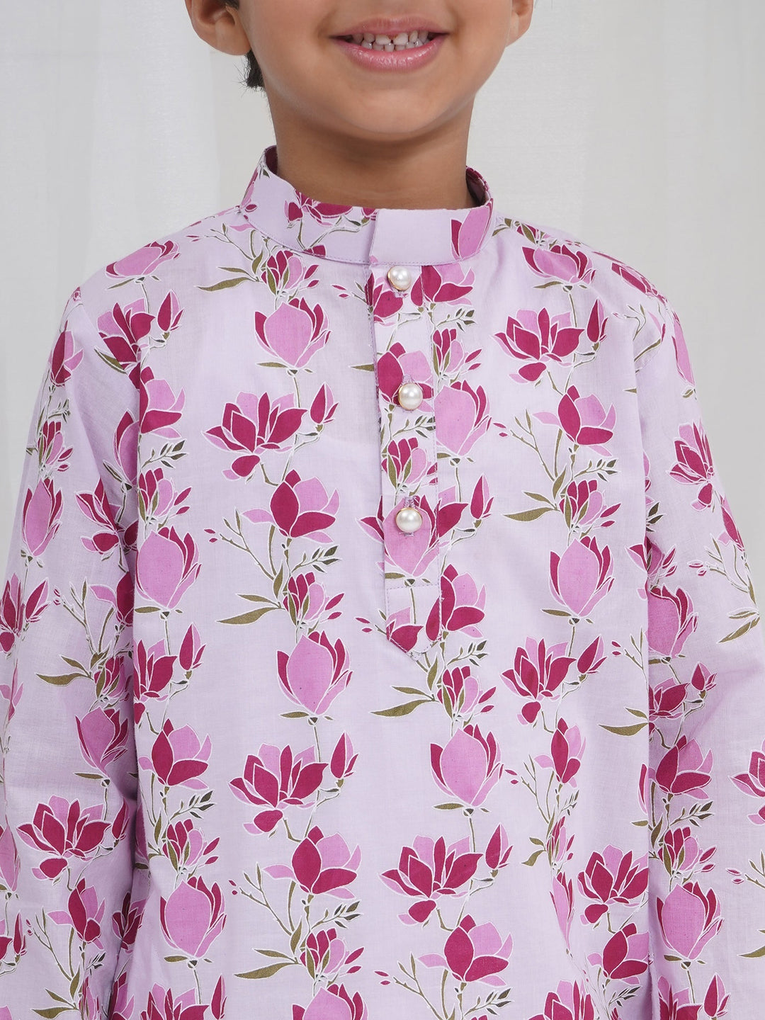 Boys Lavender Cotton Lotus Kurta Dhoti Set | SHOBITAM