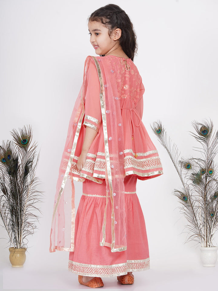 Girls jaipuri Lacework and Gotta Patti work Kurta frock with Sharara and Dupatta | SHOBITAM