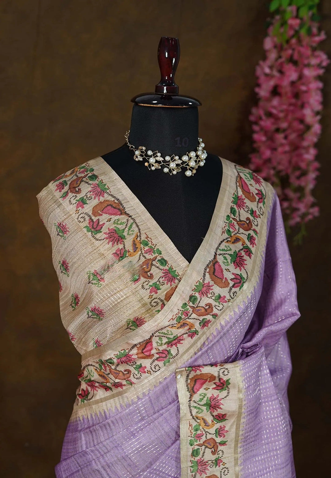 Lilac Semi Tussar Saree | SHOBITAM