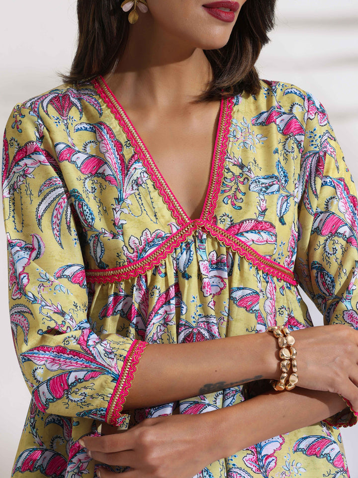 Yellow Print Anarkali Kurta Co-ord Set | SHOBITAM