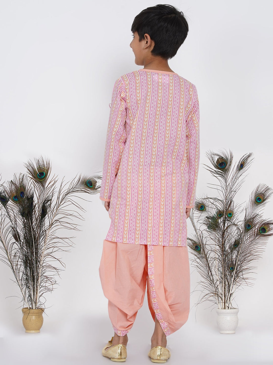 Boys Marwadi Angrakha with Dhoti - Peach  | SHOBITAM