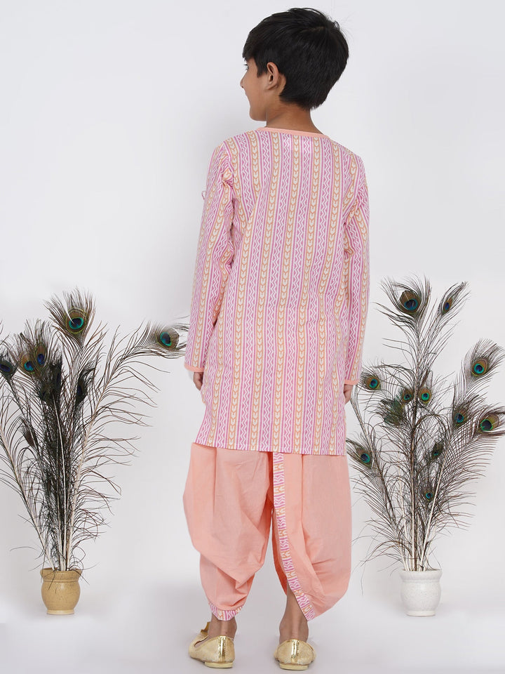 Boys Marwadi Angrakha with Dhoti - Peach  | SHOBITAM