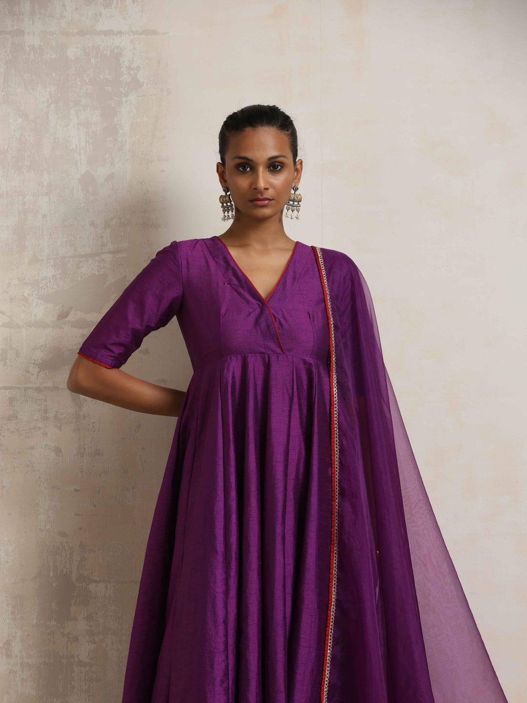 Purple Silk Anarkali Kurta Pant Dupatta Set | SHOBITAM