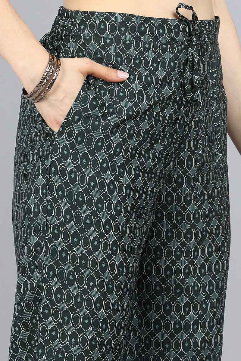 Dark Green Poly Crepe Floral Printed Straight Suit Set | SHOBITAM