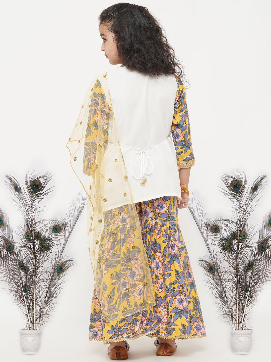 Girls Cotton Floral Embroidery Kurta with Floral Detailing and Floral Sharara | SHOBITAM