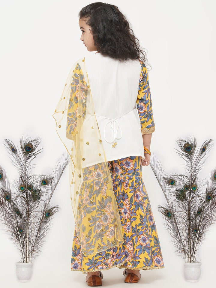 Girls Cotton Floral Embroidery Kurta with Floral Detailing and Floral Sharara | SHOBITAM