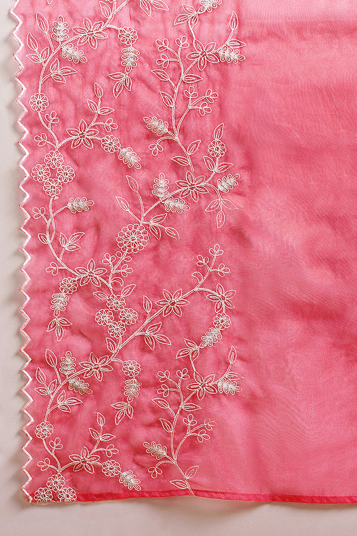 Pink Silk Blend Solid Embroidered Flared Suit Set | SHOBITAM
