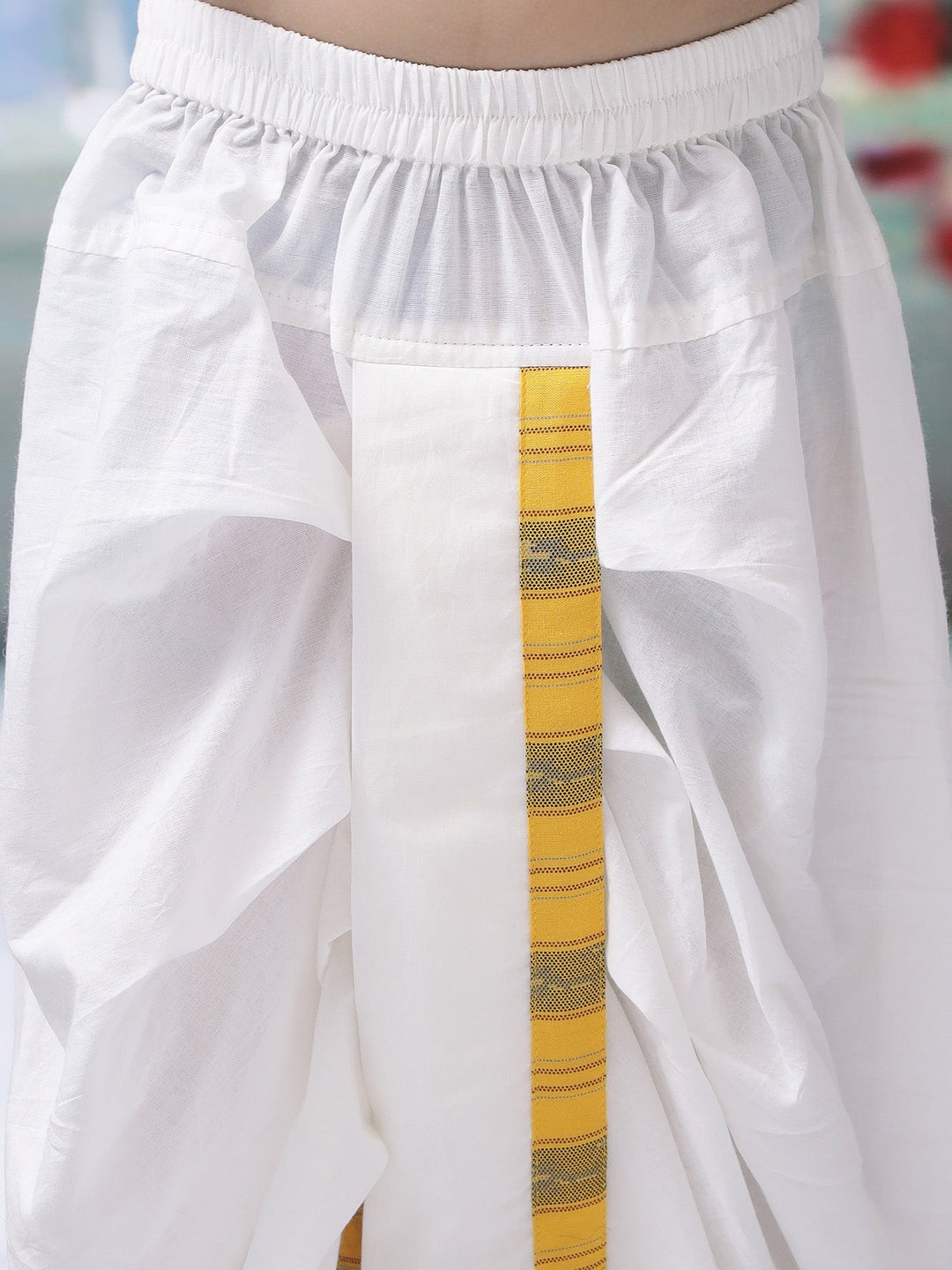 Yellow Ikat Nehru Jacket with Cotton Kurta Dhoti Set | SHOBITAM
