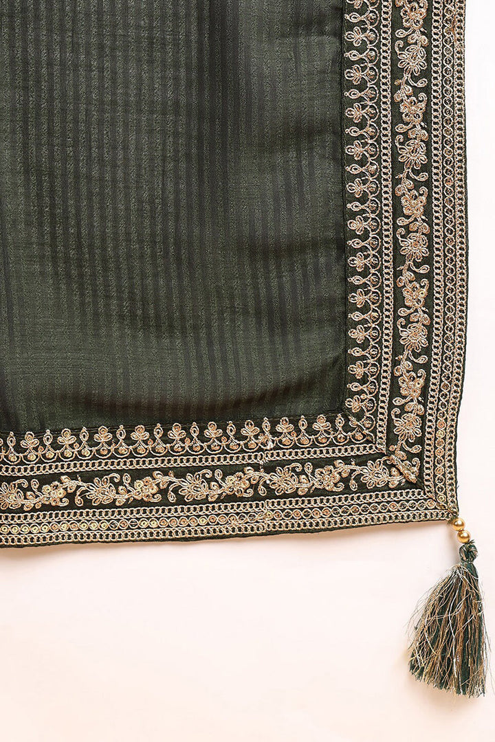 Green Silk Blend Solid Embroidered Straight Style Suit Set | SHOBITAM