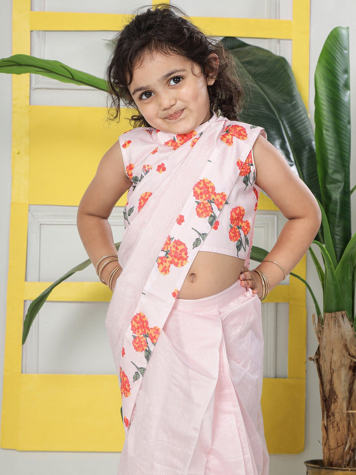 Pink Salt Floral Ready to Wear Saree with Stitched Blouse set | SHOBITAM
